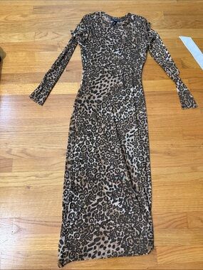 Long Sleeve Leopard Print Maxi Dress - Brown